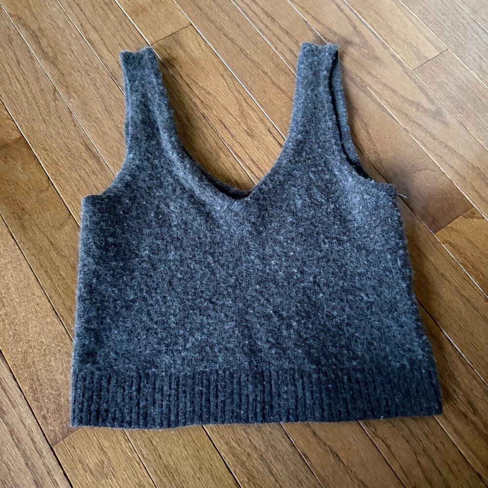 Madewell | Brown Wool Blend Knit Cropped V-Neck Tank Top Casual Loungewear Sz XS - Picture 2 of 7